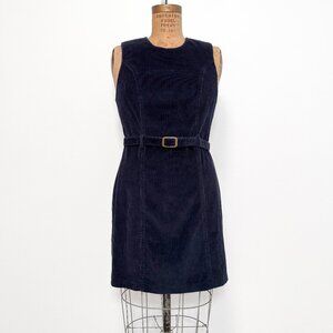 Vintage 90s Limited America Navy Blue Corduroy Belted Sleeveless Dress Size 6